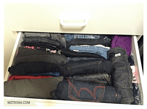 AFTER - My organised pants drawer filled to the max, but there's another 8 pairs needing to be stored elsewhere
